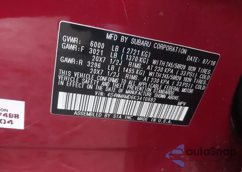 2019 Subaru Ascent Limited из США, поврежденный, VIN 4S4WMAMD6K3410882